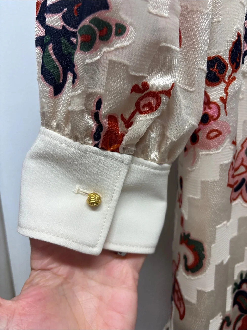 Tory Burch Shift Burnout Dress Ivory Mountain Paisley Gold Button Accents Sz 6